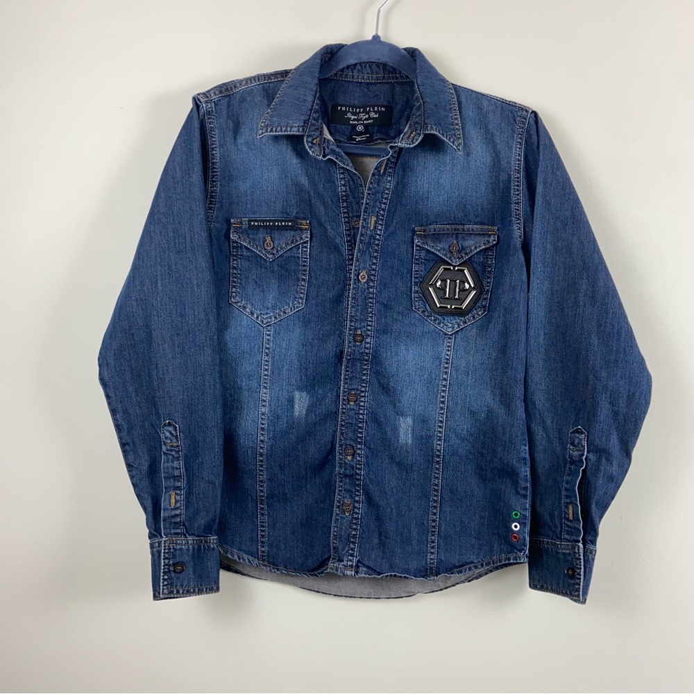 Philipp Plein Illegal Fight Club denim Marlon long sleeved shirt , medium